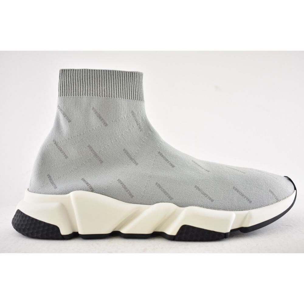 Balenciaga Mens Speed Sock Grey Reflective All Over Logo High Top Sneaker 44 11 - Picture 2 of 12